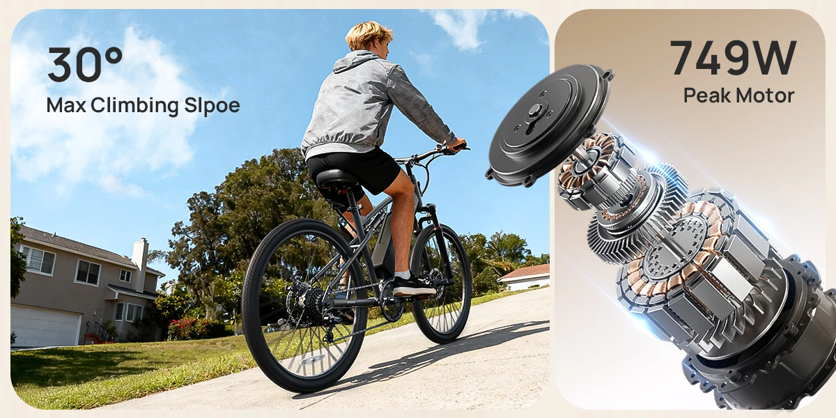 QRONGE Zephyr Electric Bike for Adults 1000W Peak Motor 486Wh Battery Mountain Electric Bicycle 26'' Tire Full Suspension E-bike