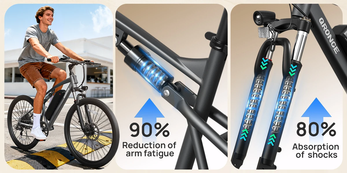 QRONGE Zephyr Electric Bike for Adults 1000W Peak Motor 486Wh Battery Mountain Electric Bicycle 26'' Tire Full Suspension E-bike