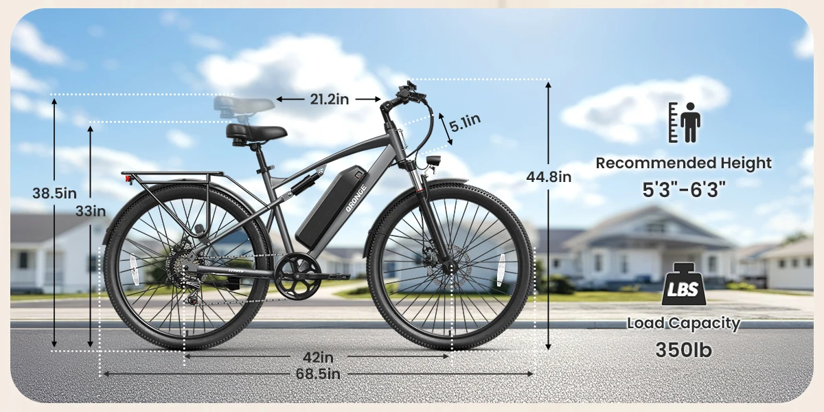 QRONGE Zephyr Electric Bike for Adults 1000W Peak Motor 486Wh Battery Mountain Electric Bicycle 26'' Tire Full Suspension E-bike