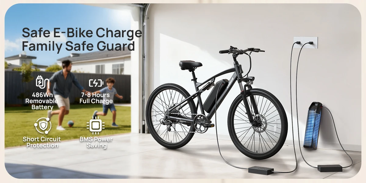 QRONGE Zephyr Electric Bike for Adults 1000W Peak Motor 486Wh Battery Mountain Electric Bicycle 26'' Tire Full Suspension E-bike