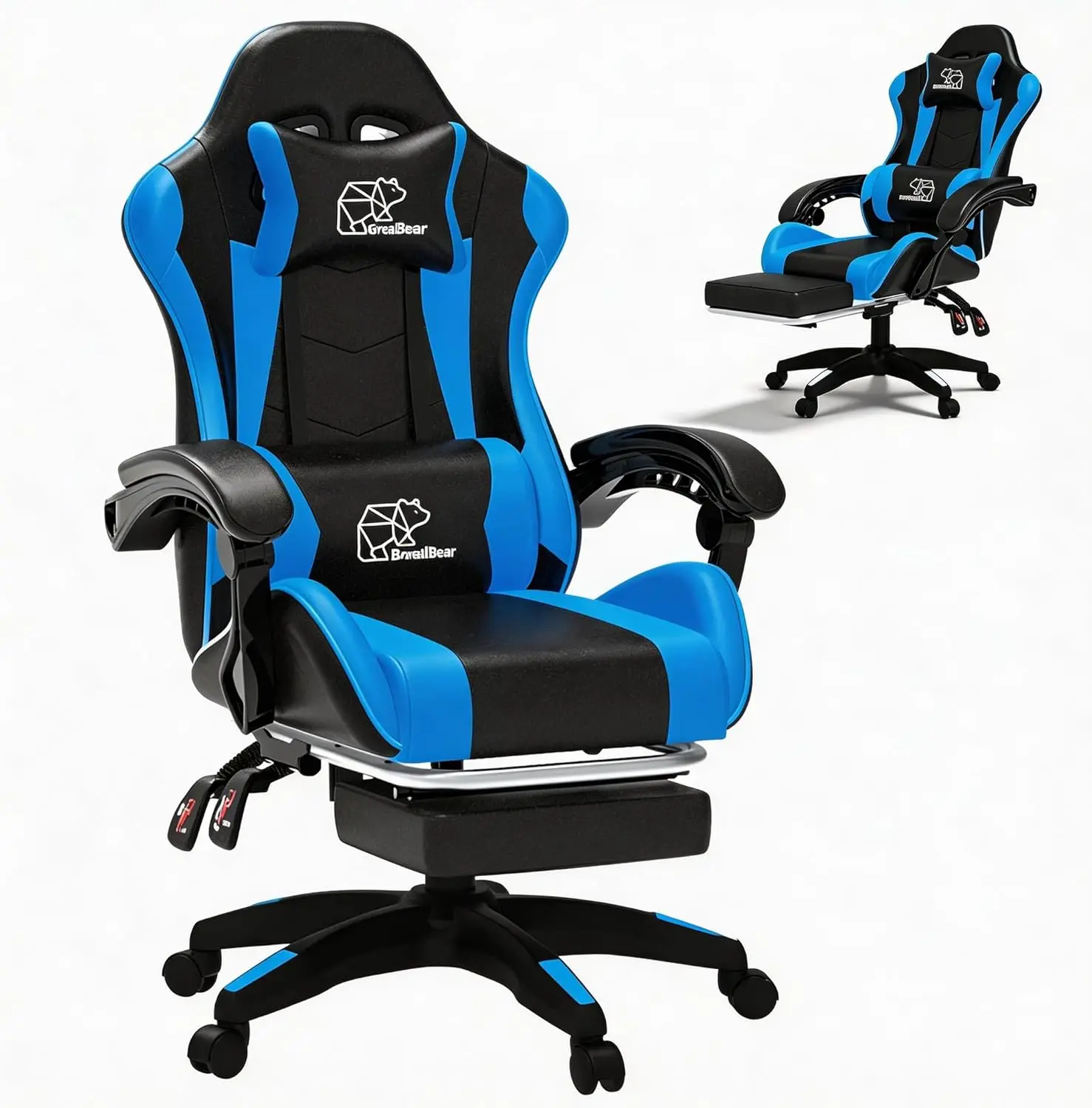 Computer Gaming Chair, Ergonomic Gaming Chair, Leather Office Chairs with Foot Rest, Back Recliner Height Adjustable White+Black