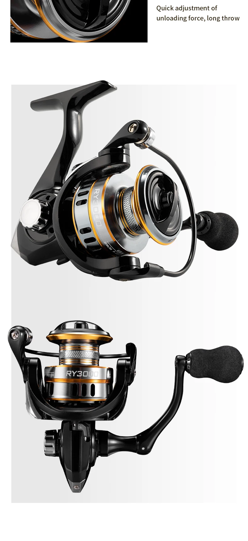 ROOBLINOS RY Spinning Reel, 5.2:1 Gear Ratio, CNC Machined Aluminum Spool, Smooth Powerful Fishing Reel for Fresh & Saltwater