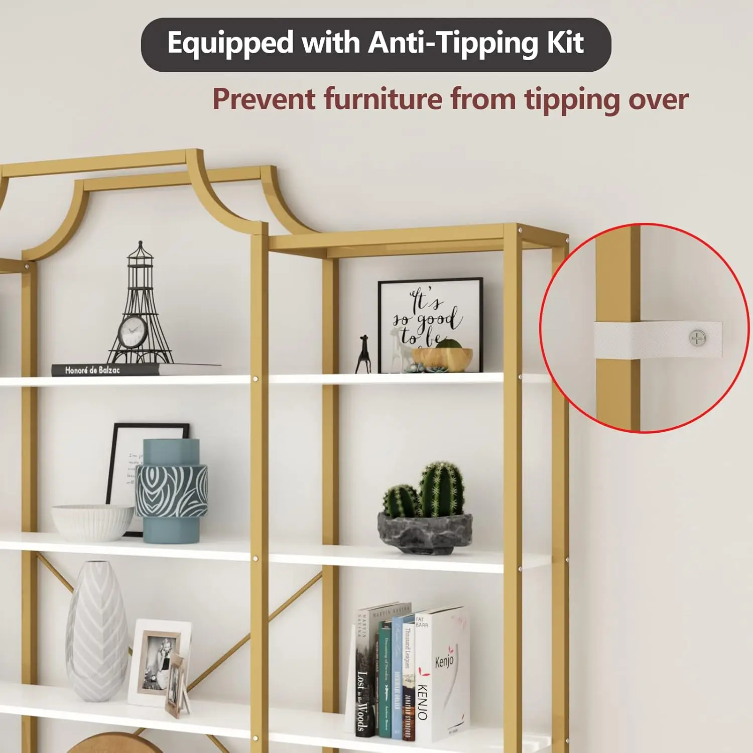 Extra Wide 5-Tier Bookshelf 70.87in Large Gold Bookcase Metal Frame Tall Display Storage for Home Office, Customized