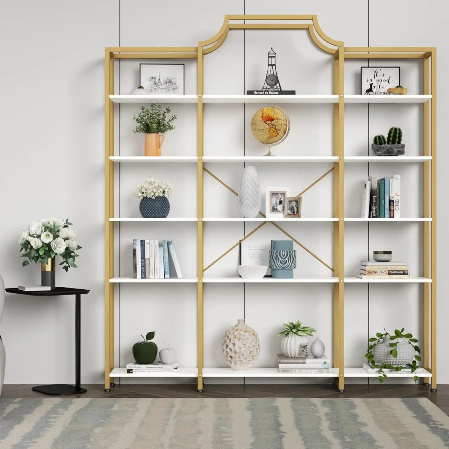 Extra Wide 5-Tier Bookshelf 70.87in Large Gold Bookcase Metal Frame Tall Display Storage for Home Office, Customized