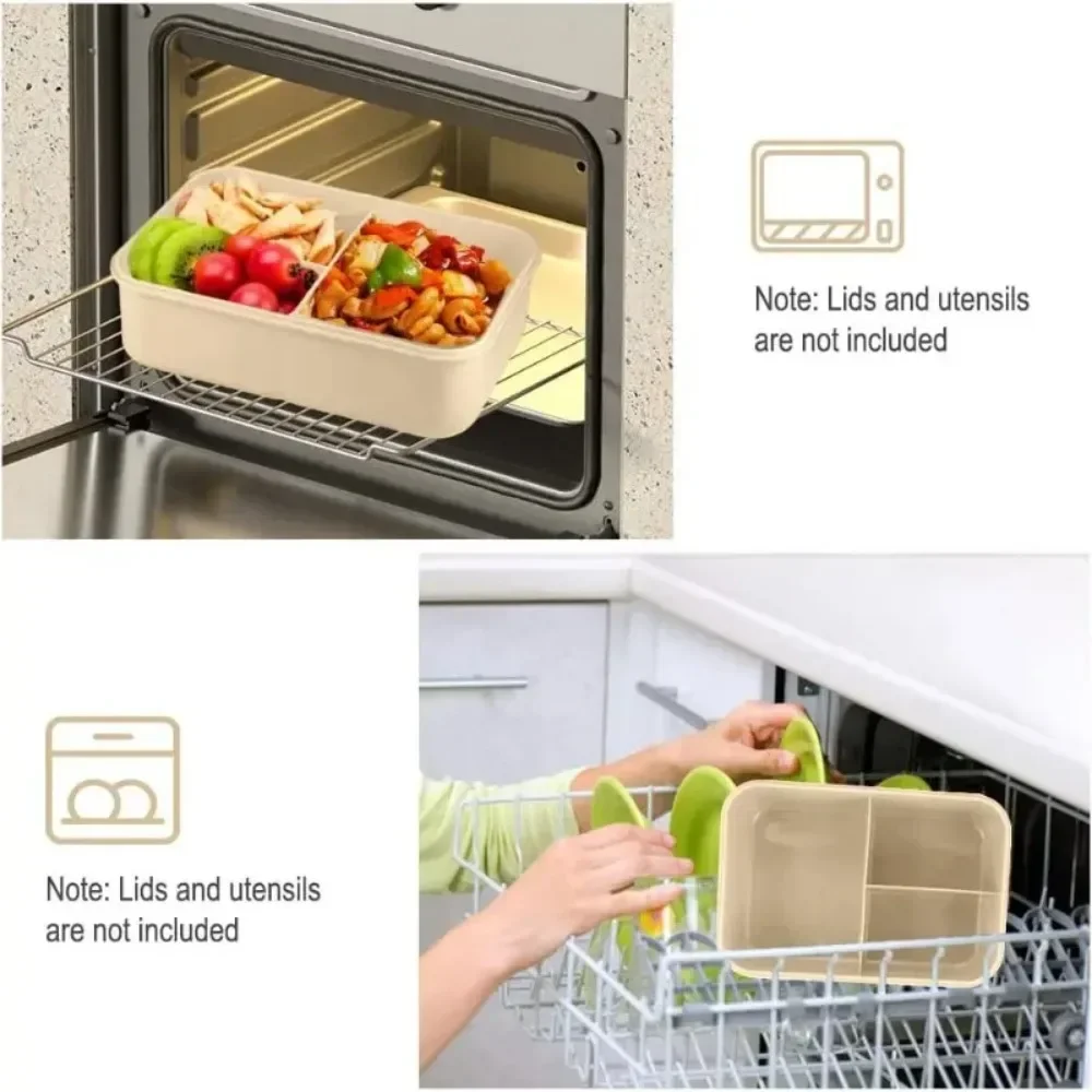 1200ML Bento Lunch Box For Adults Office Picnic, Leak-Resistant Container With Utensils, 3 Sections, Microwave-Safe 