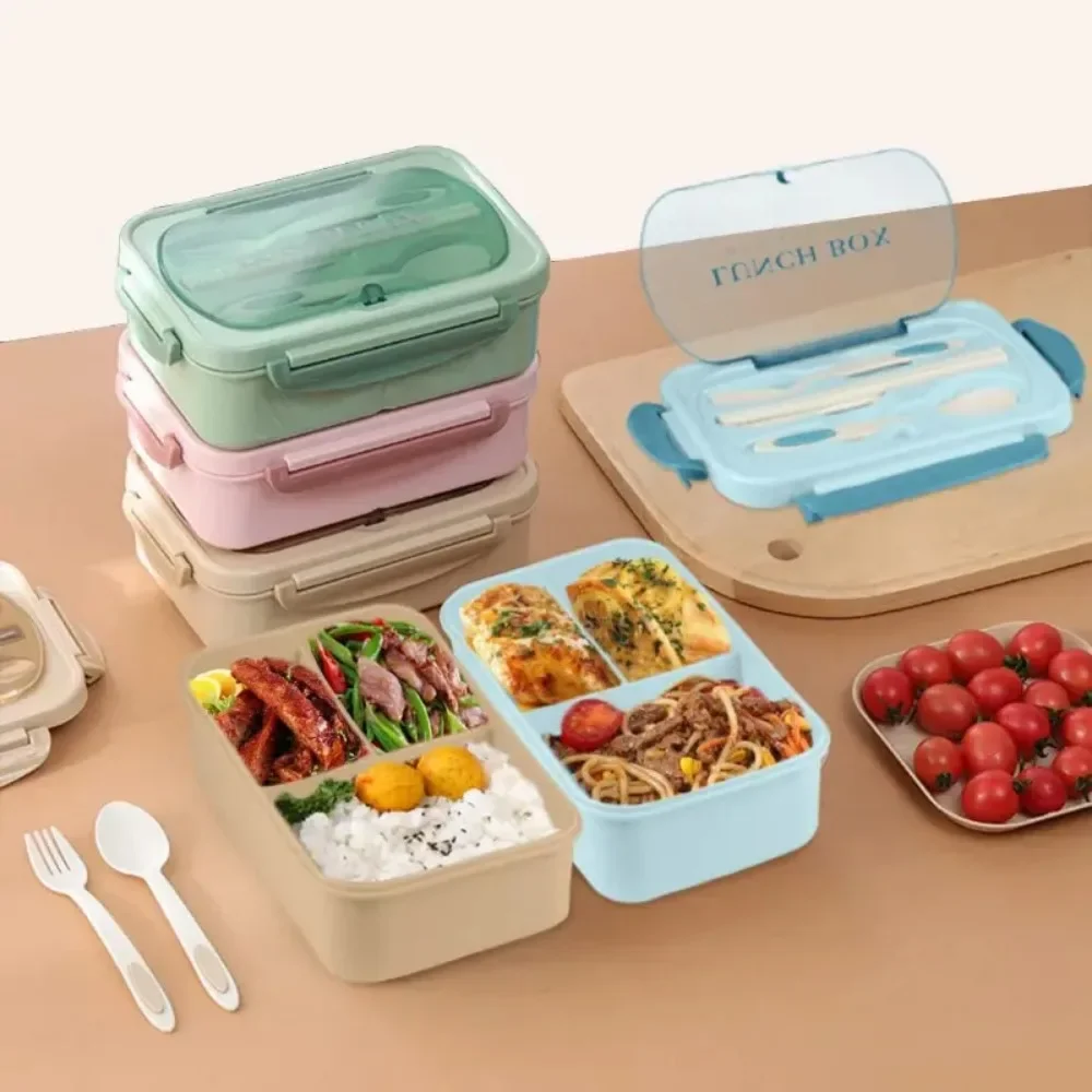 1200ML Bento Lunch Box For Adults Office Picnic, Leak-Resistant Container With Utensils, 3 Sections, Microwave-Safe 