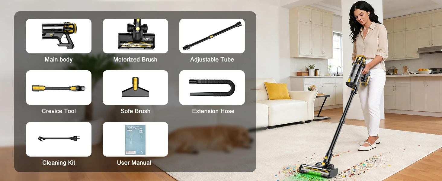 Cordless Vacuum Cleaner for DeWalt 20V Battery, 55KPA /400W Self-Standing Stick Vacuum Cleaners for Floors(Battery Not Included)