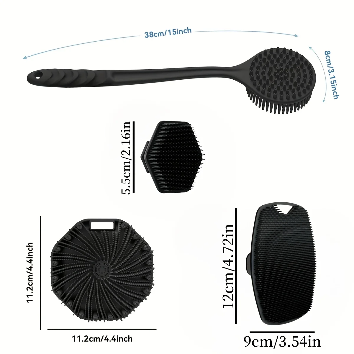 4-piece bath brush set Soft silicone bath brush with non-slip handle, easy to clean and rinse, perfect for use in the bath