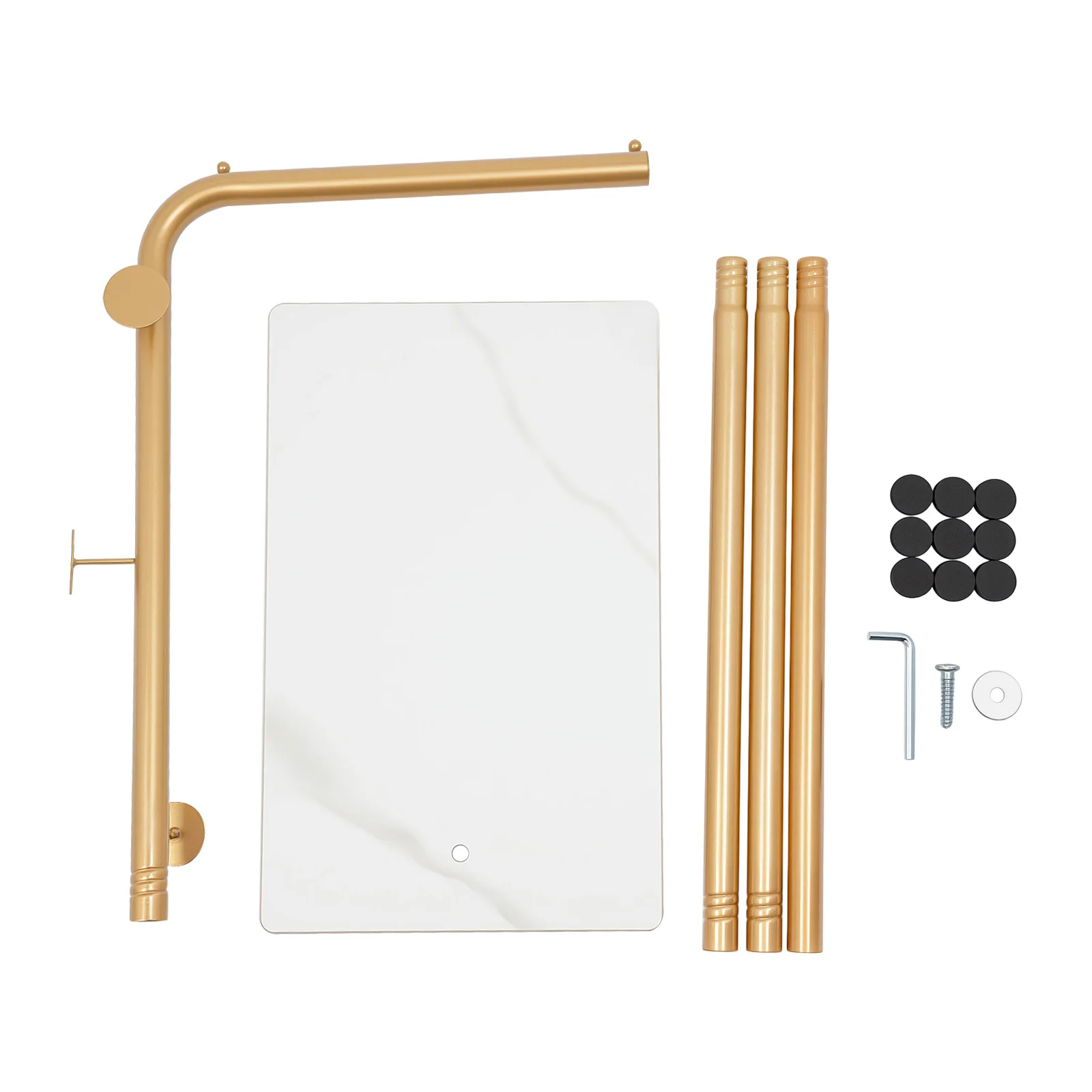 L-shape Coat Rack 170cm/66.93in, Freestanding Classic Gold Coat Rack 3 Hooks, for Hallways, Bedrooms, Living Rooms, Bathrooms