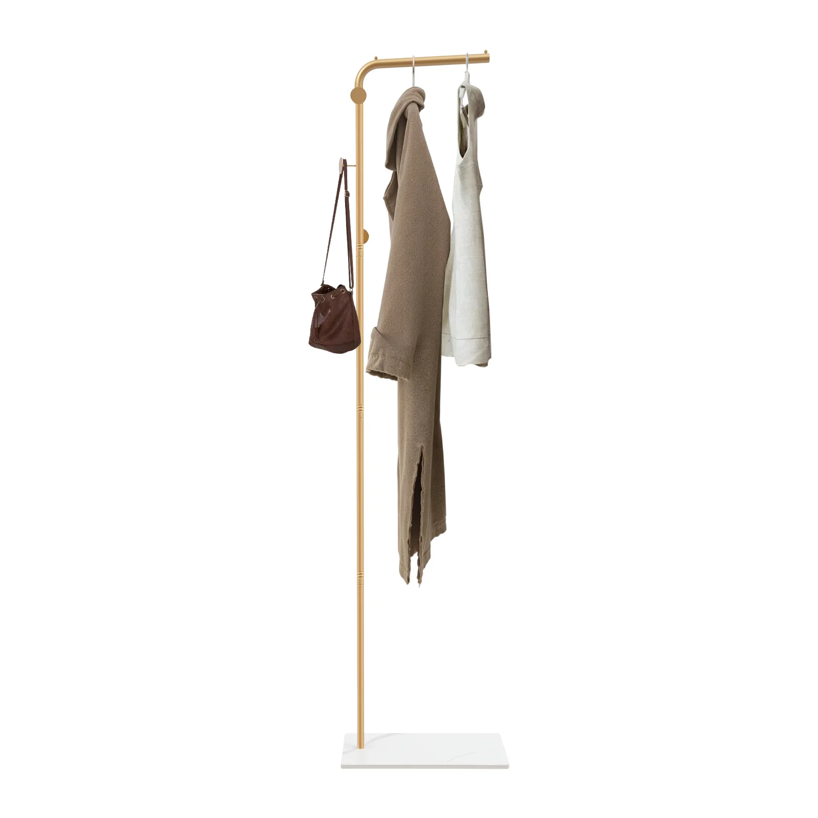 L-shape Coat Rack 170cm/66.93in, Freestanding Classic Gold Coat Rack 3 Hooks, for Hallways, Bedrooms, Living Rooms, Bathrooms