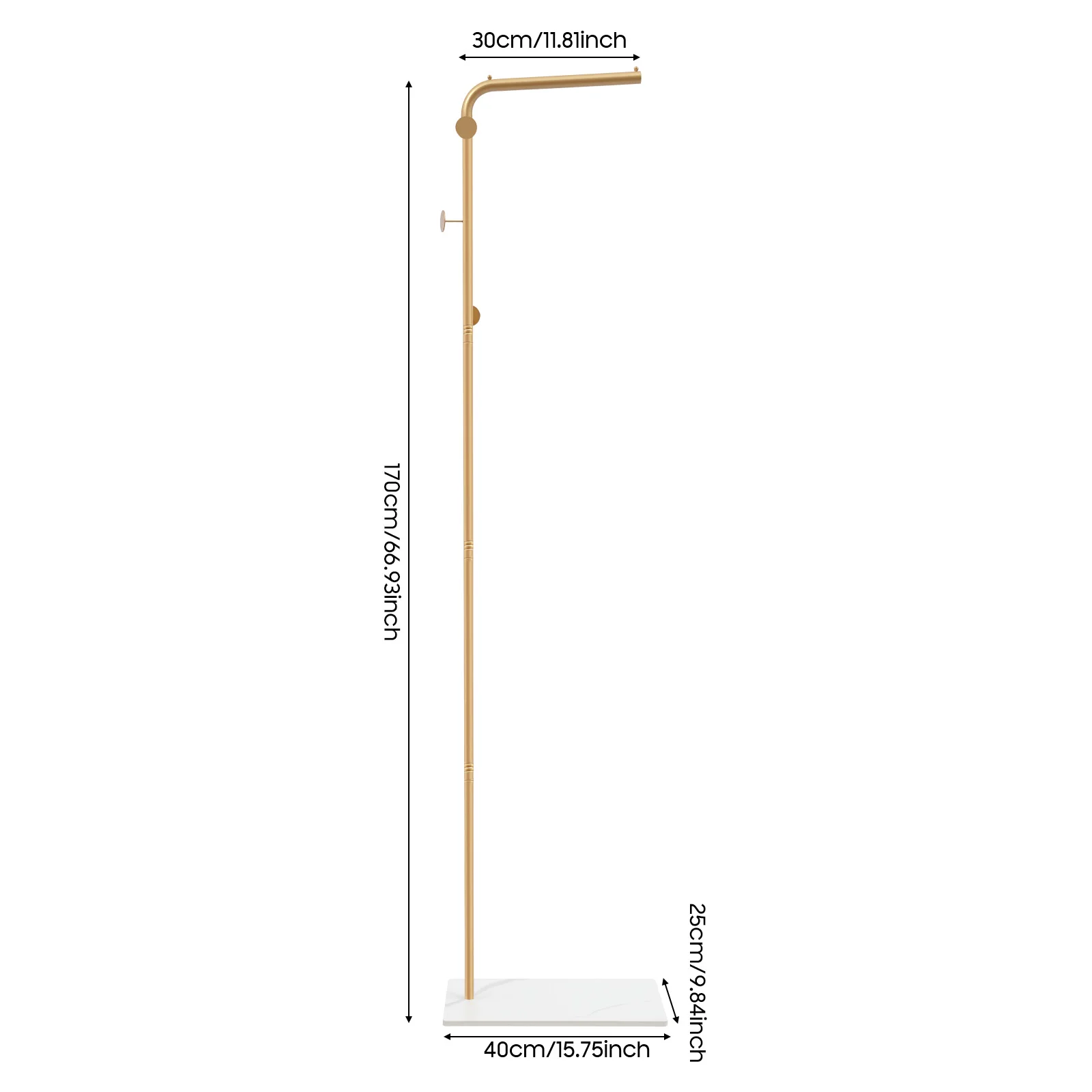 L-shape Coat Rack 170cm/66.93in, Freestanding Classic Gold Coat Rack 3 Hooks, for Hallways, Bedrooms, Living Rooms, Bathrooms