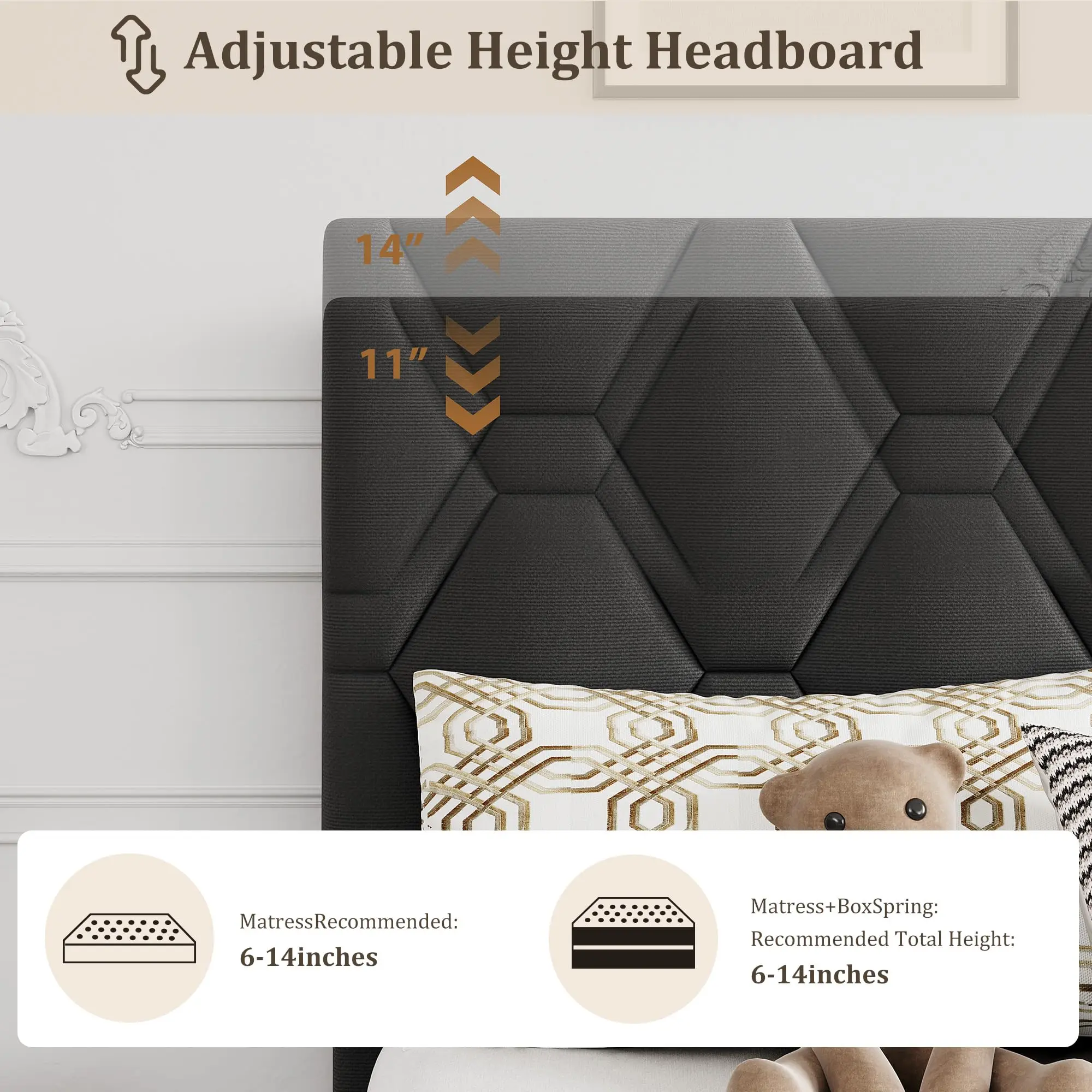 Twin XL Bed Frame Upholstered Platform Mattress Foundation Adjustable Headboard Quiet Heavy Duty No Box Spring Required