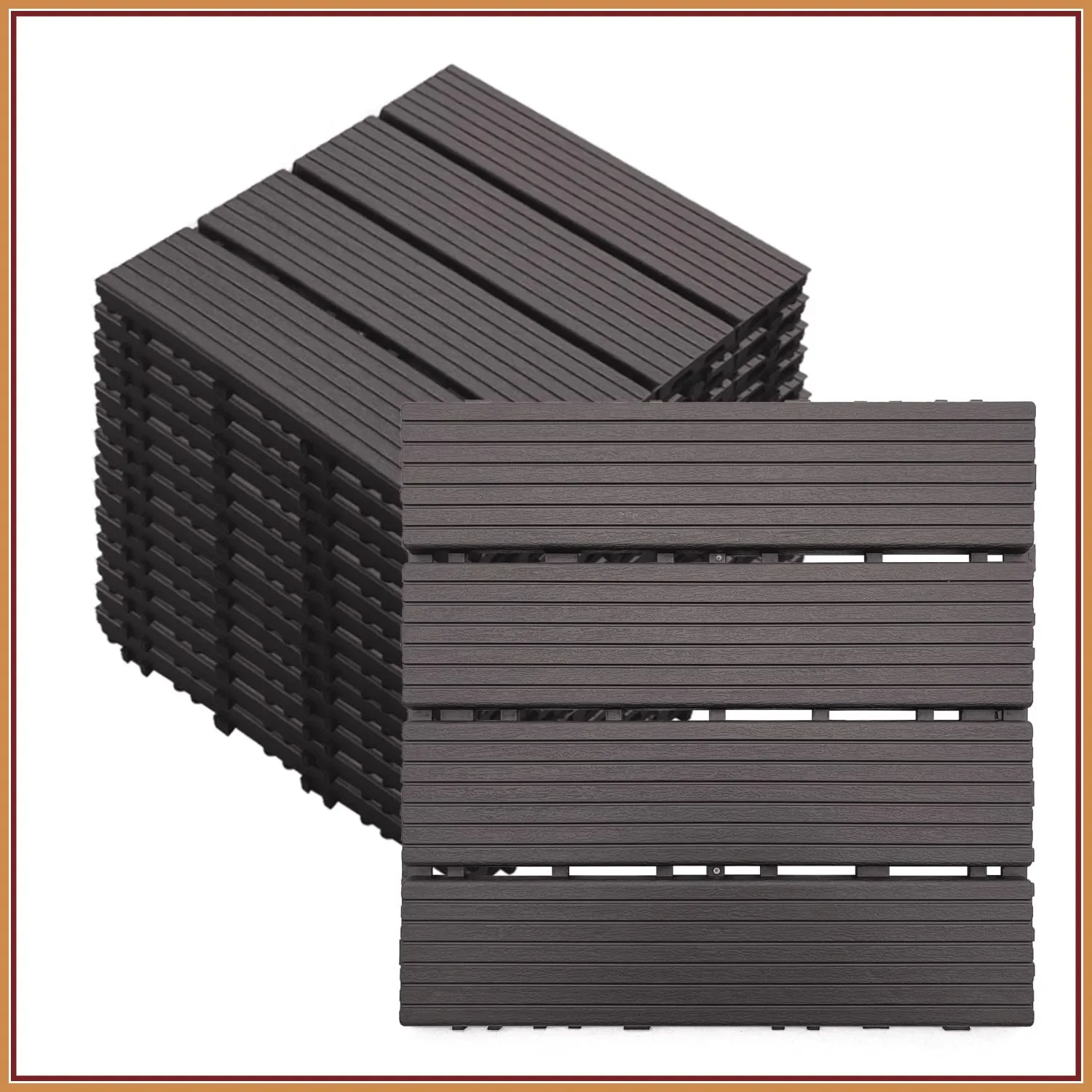 Plastic Interlocking Deck Tiles (84 Pack) - 12"x12" Outdoor Patio Flooring, Decking Tiles for Poolside, Backyard, Balcony