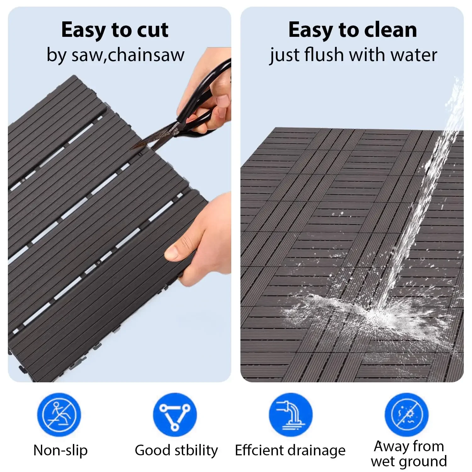 Plastic Interlocking Deck Tiles (84 Pack) - 12"x12" Outdoor Patio Flooring, Decking Tiles for Poolside, Backyard, Balcony