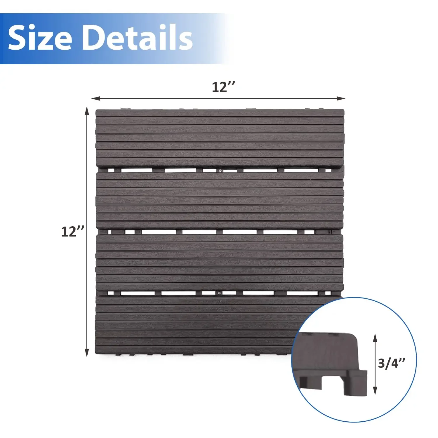 Plastic Interlocking Deck Tiles (84 Pack) - 12"x12" Outdoor Patio Flooring, Decking Tiles for Poolside, Backyard, Balcony