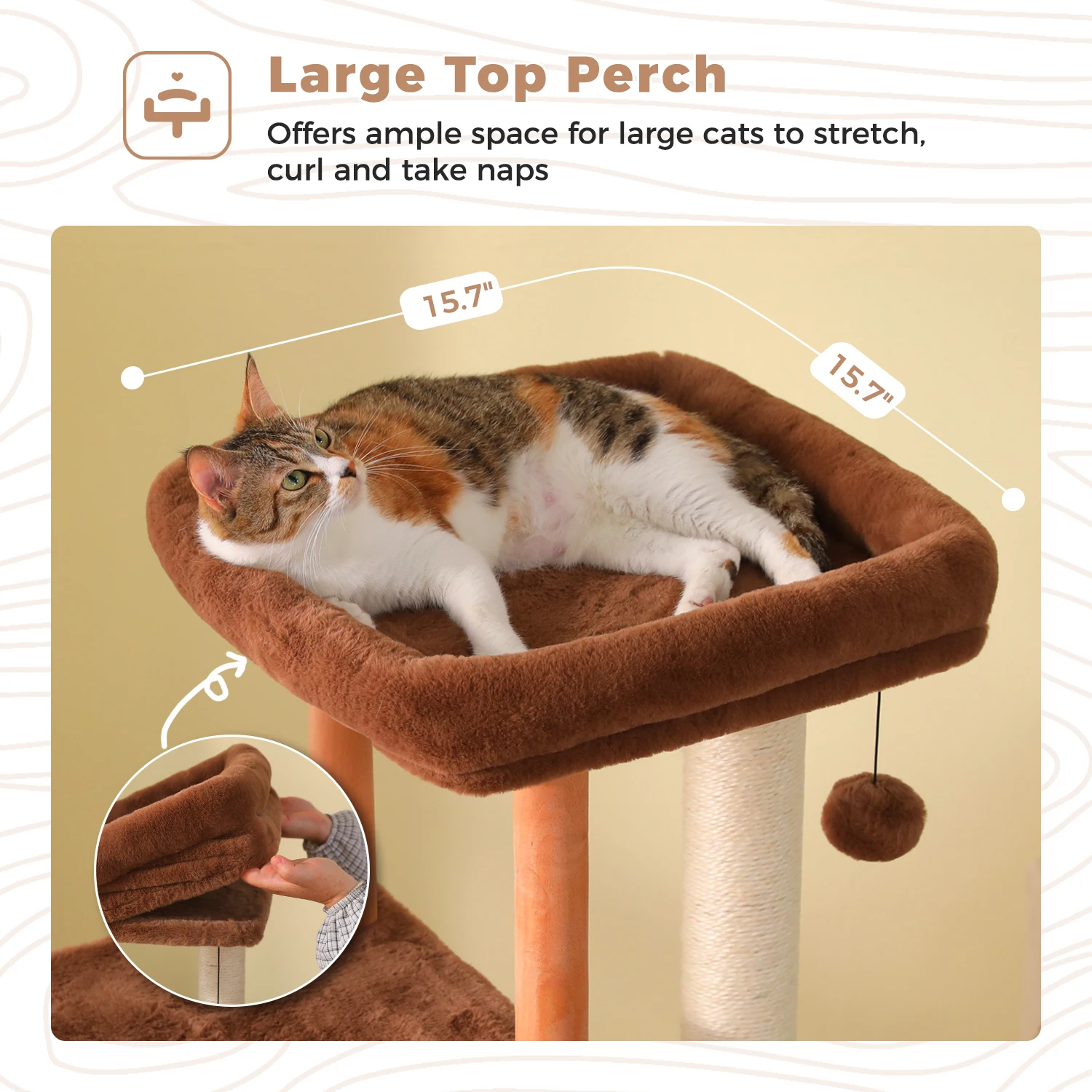Modern Cat Tree for Indoor Cats, Multi-Level Cat Tree with Lage Cat Condo, Sisal Scratching Posts, Natural Wood Posts, Soft Bed