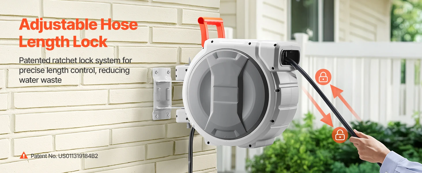 SucceBuy 5/8 Inch x 100ft Retractable Garden Hose Reel with 9 Patterns Nozzle Upgraded Slow Return System and 180°Swivel Bracket