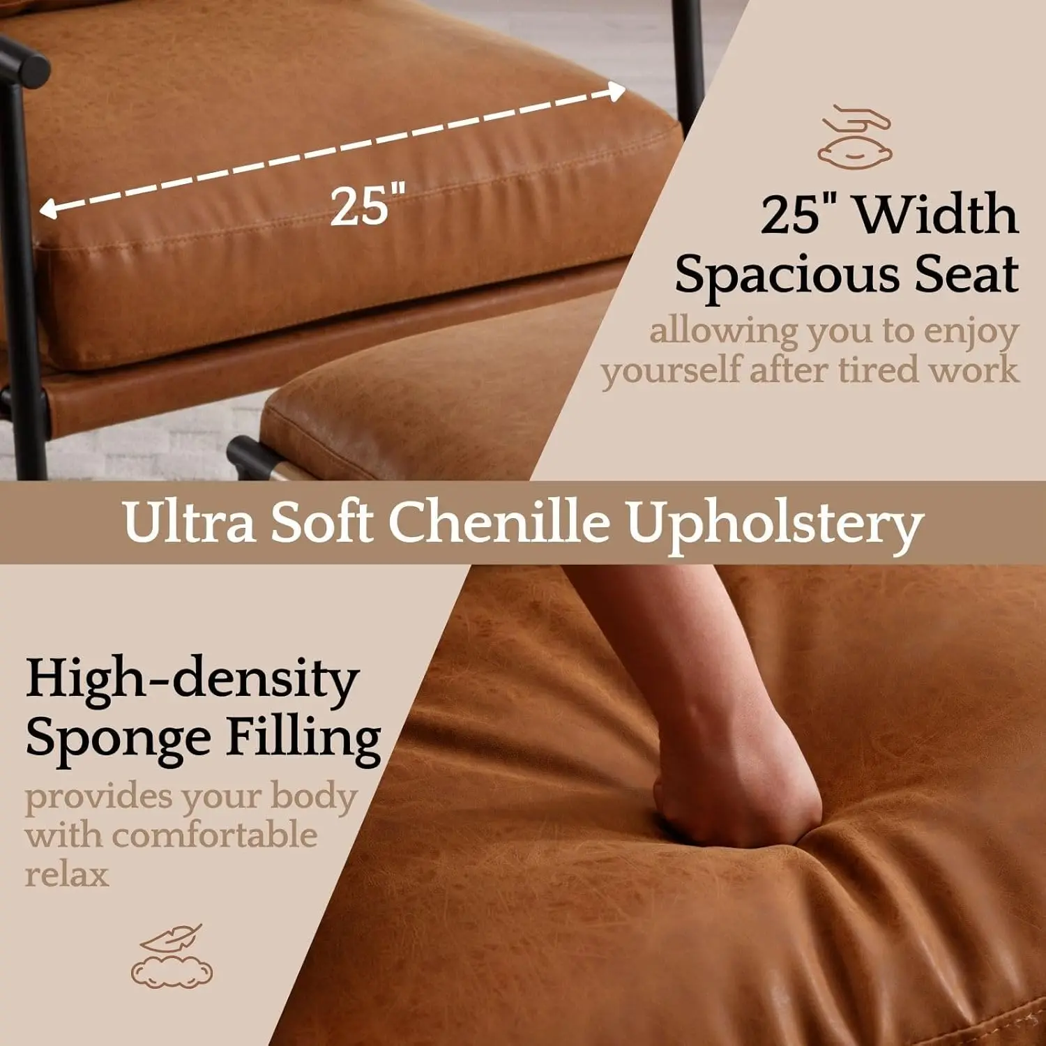 PU Leather Accent Chair Set of 2 Soft Metal Legs Modern Upholstered Mid-Century Lounge Bedroom Living Room, Customized