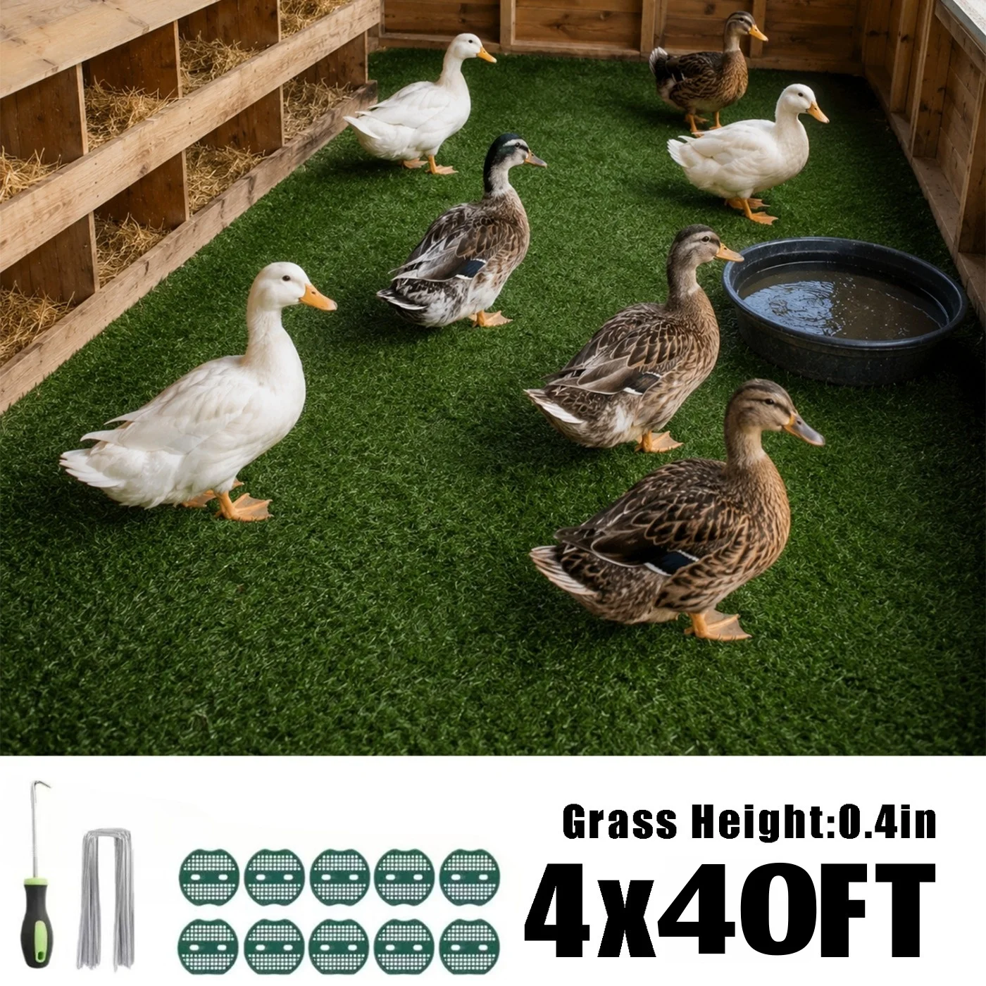 4 ft X 40 ft, 0.4 in Artificial Grass Carpet, Realistic Fake Grass Mat for Patio, Yard, Balcony, Garden, and Pet Area