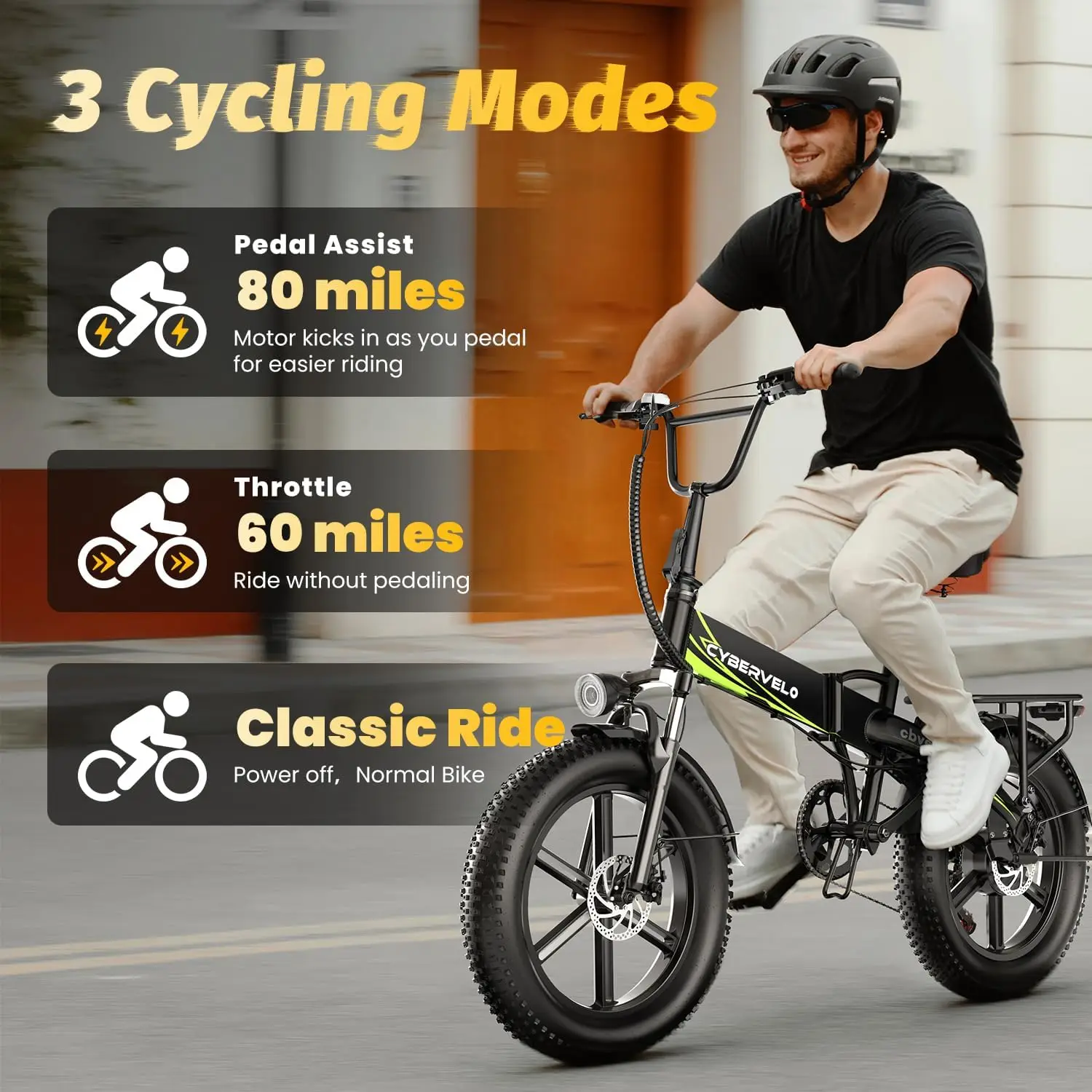 Cybervelo 1000W Folding Ebike 20" Fat Tire 48V 20AH Removable Battery 28+MPH 80 Miles 7-Speed Adult Electric Bike EK5