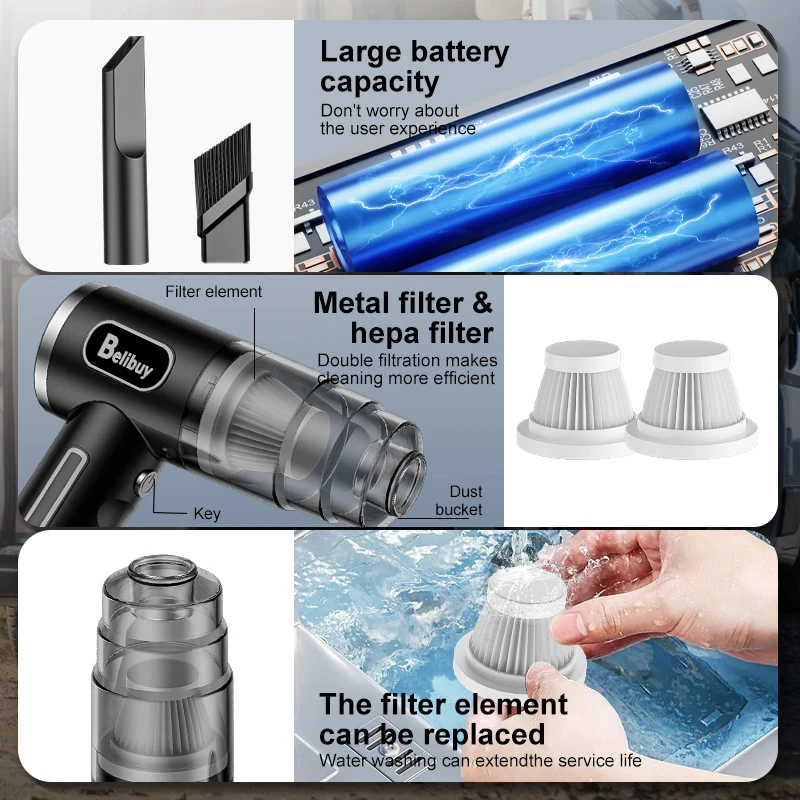 Mini Lightweight Wireless Car Vacuum Cleaner Portable Rechargeable Cleaning Tool Efficient Dust Removal Low Noise Design Practical Gadget For Travel Use Car Care And Daily Household Sanitation Maintenance Cleaning Work