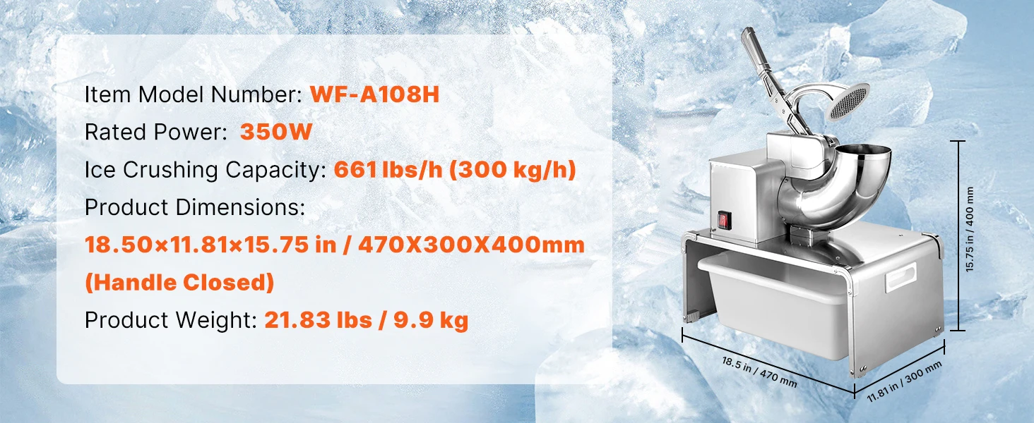 SucceBuy Ice Crusher Machine Stainless Steel Shaved Ice Machine with Bowl and Cover Ice-Shaver for Home and CommercialUse Silver