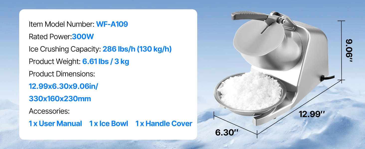SucceBuy Ice Crusher Machine Stainless Steel Shaved Ice Machine with Bowl and Cover Ice-Shaver for Home and CommercialUse Silver