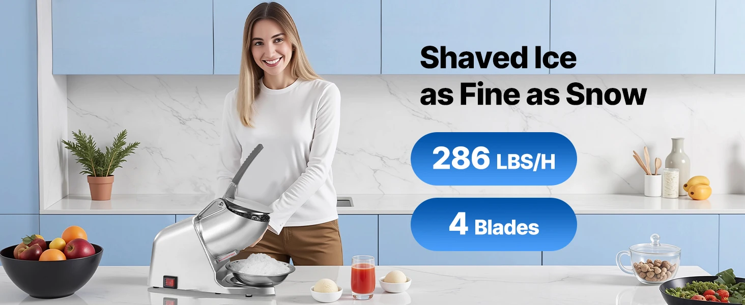 SucceBuy Ice Crusher Machine Stainless Steel Shaved Ice Machine with Bowl and Cover Ice-Shaver for Home and CommercialUse Silver