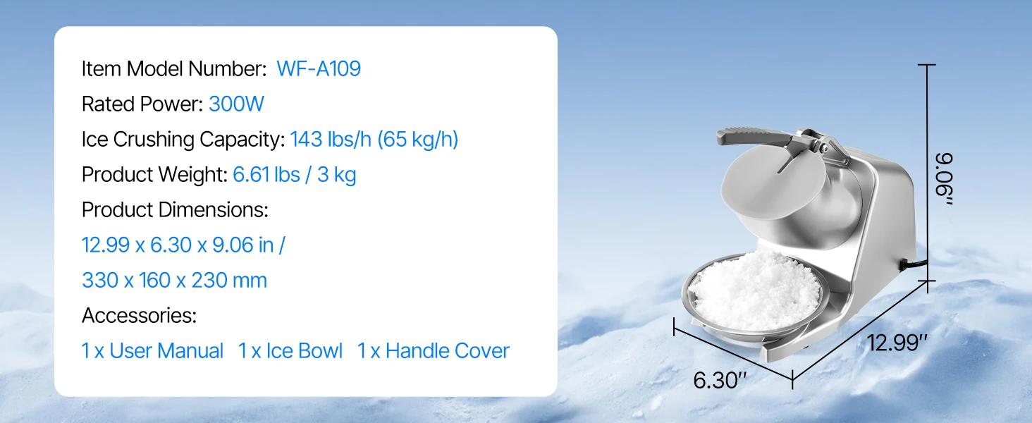 SucceBuy Ice Crusher Machine Stainless Steel Shaved Ice Machine with Bowl and Cover Ice-Shaver for Home and CommercialUse Silver
