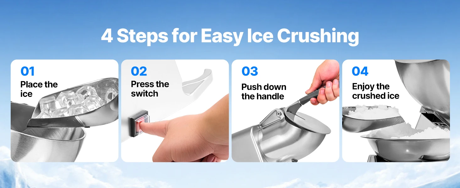 SucceBuy Ice Crusher Machine Stainless Steel Shaved Ice Machine with Bowl and Cover Ice-Shaver for Home and CommercialUse Silver