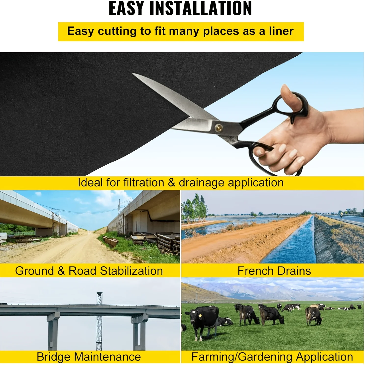 Heavy-duty non-woven geotextile, suitable for gardens, flower beds, soil separation, surface coverage, and lawn beautification