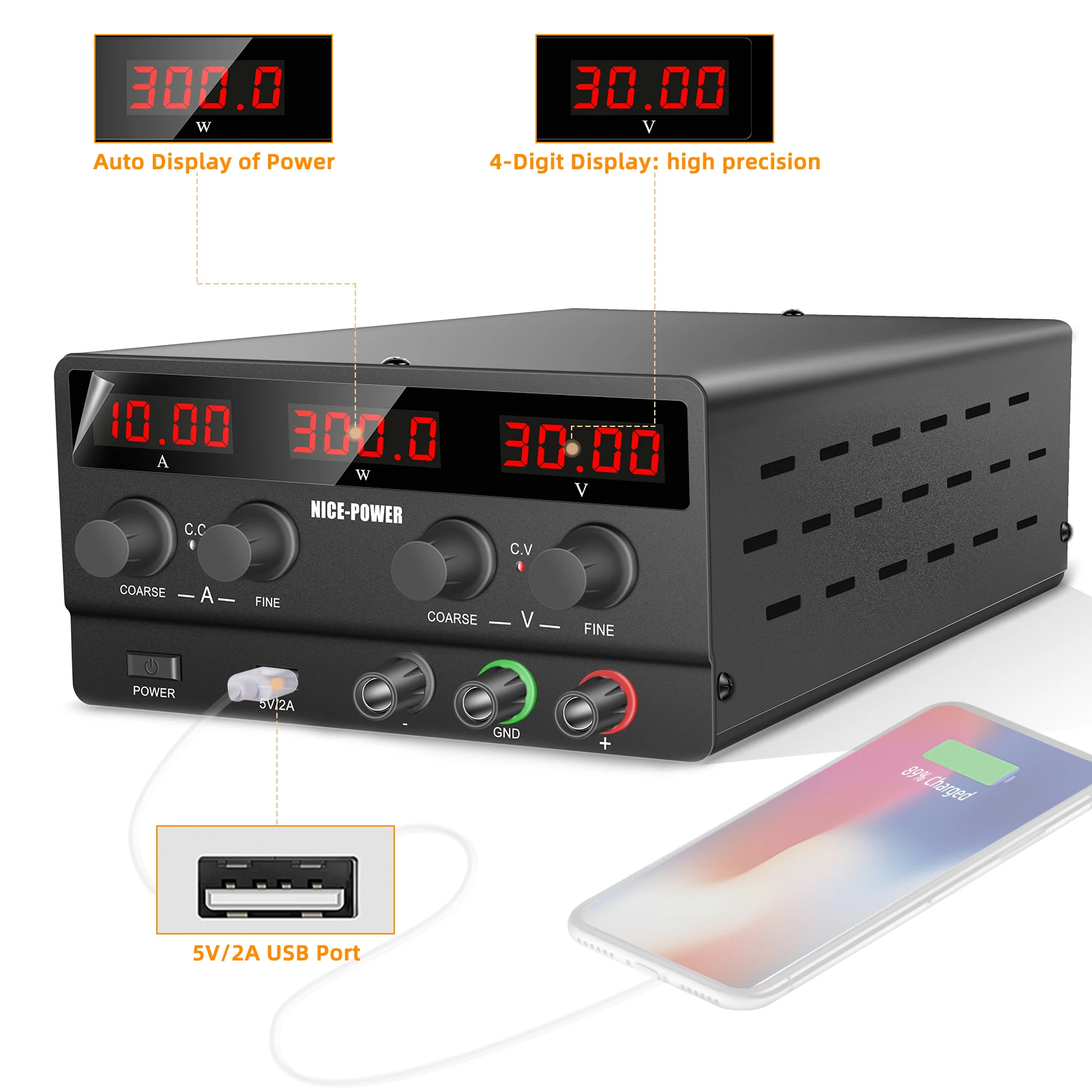 Nice-Power Adjustable DC Power Supply 30V 10A Lab Power Supply 300W Voltage Regulator Stabilizer 60V 5A Switching Bench Source