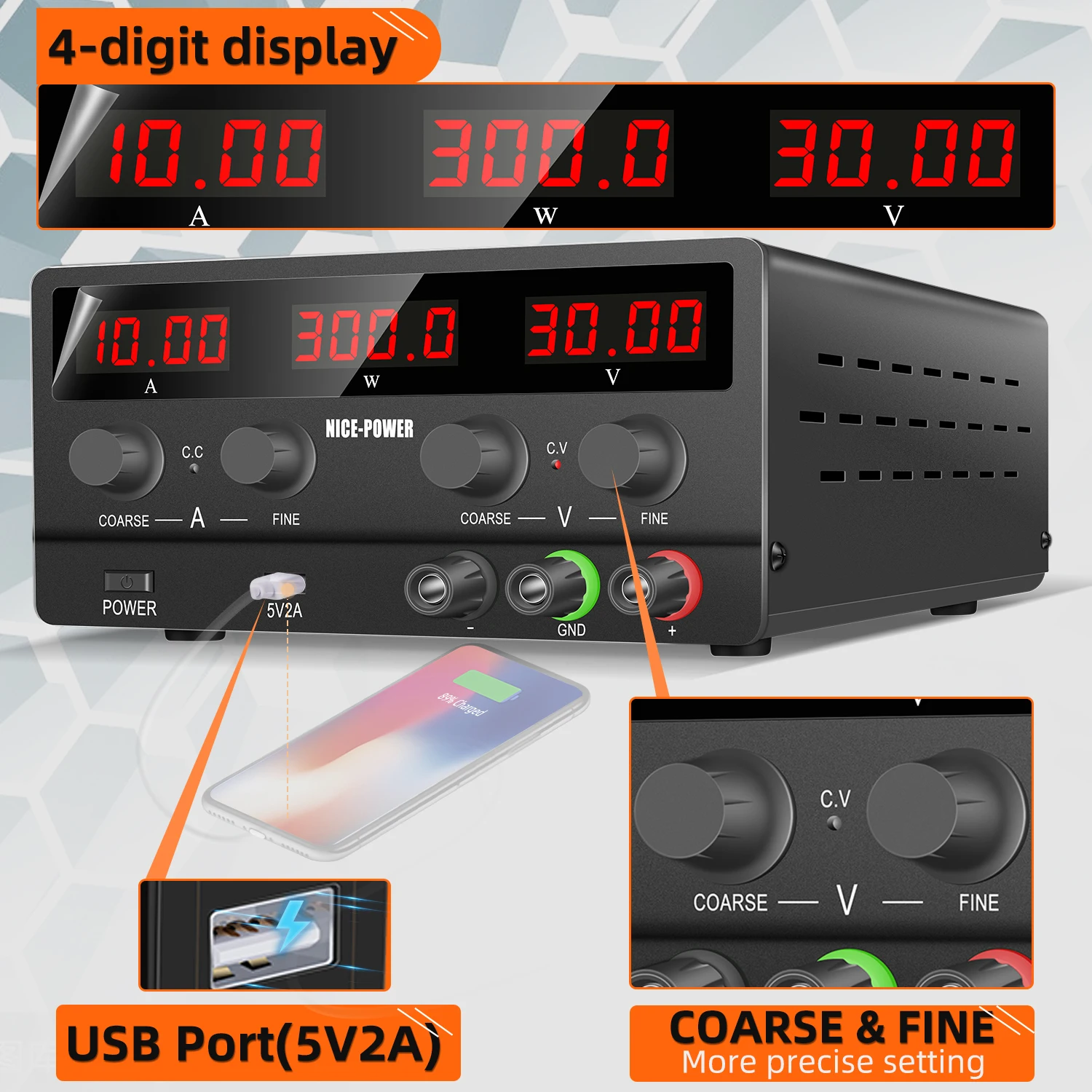 Nice-Power Adjustable DC Power Supply 30V 10A Lab Power Supply 300W Voltage Regulator Stabilizer 60V 5A Switching Bench Source