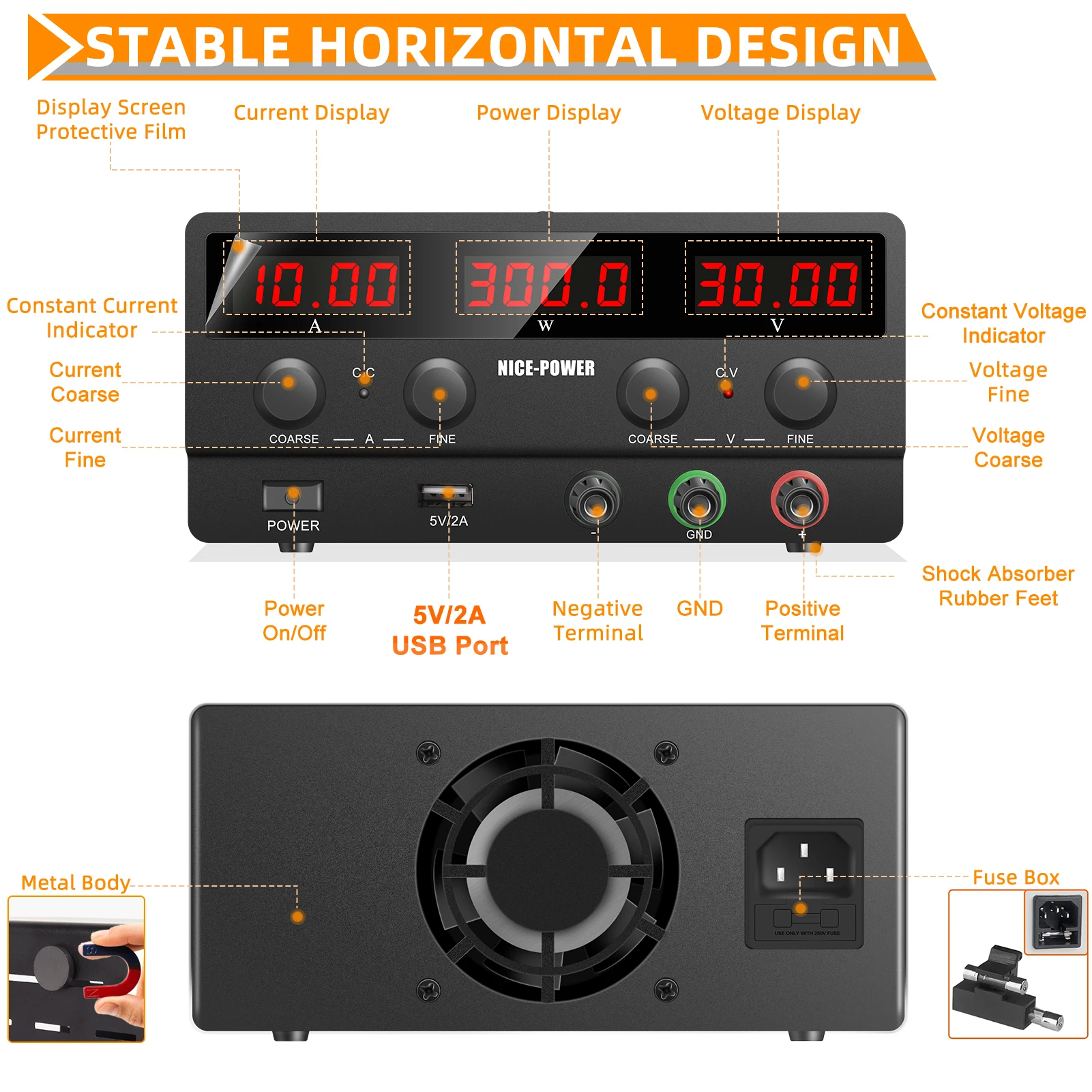 Nice-Power Adjustable DC Power Supply 30V 10A Lab Power Supply 300W Voltage Regulator Stabilizer 60V 5A Switching Bench Source