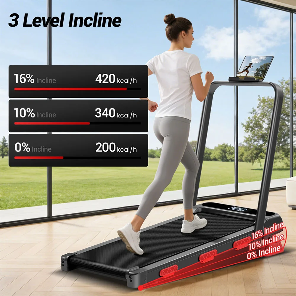 EviTrend Z1F 3-in-1 Foldable Treadmill with 16% Incline, 3 Manual Incline Levels, 2.5HP Quiet Brushless Motor, 10km/h Max Speed, 136kg Capacity, 39cm Wide Running Belt, 6 Shock Absorbers, LED Display, for Home & Office, Local Delivery