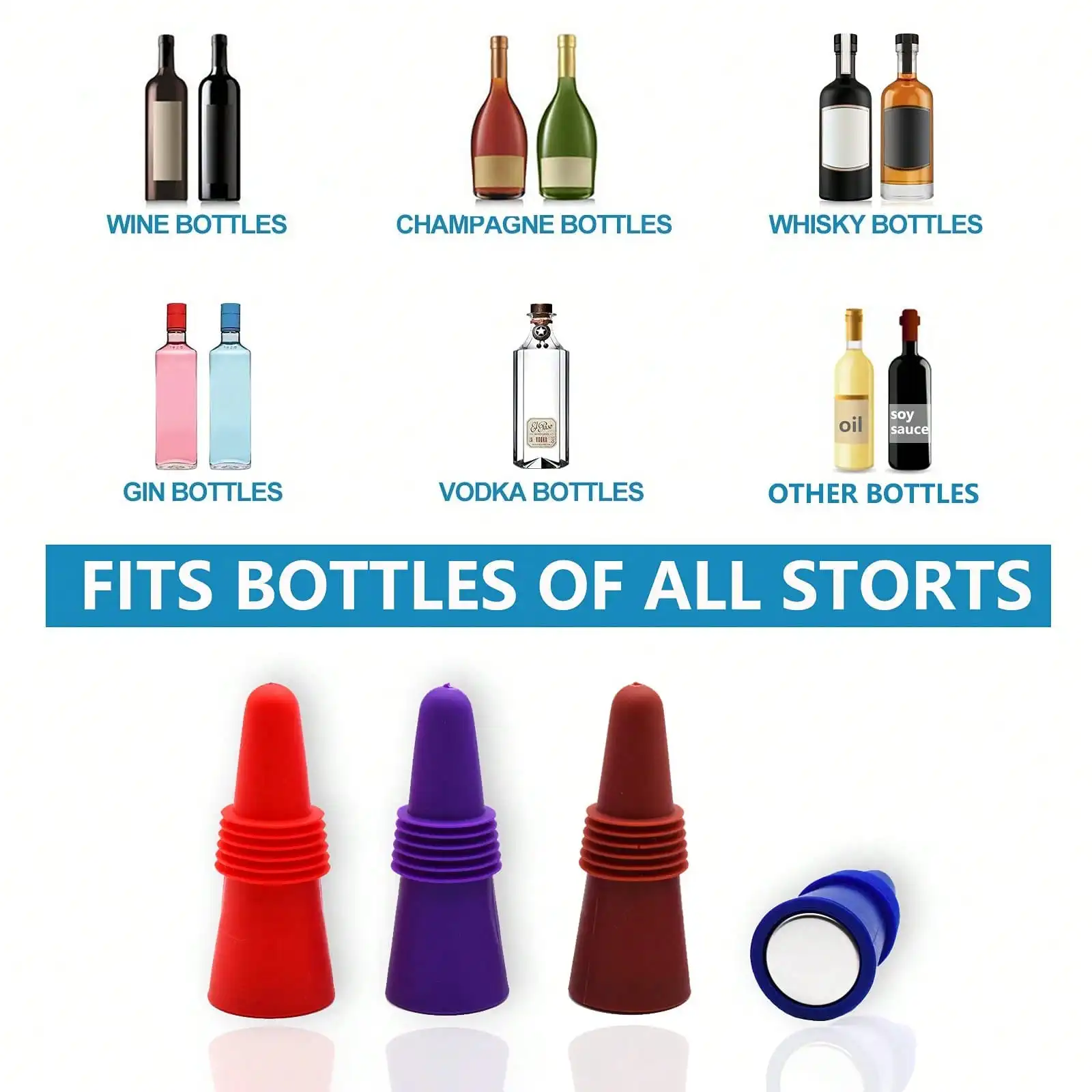 1pc Random Color Wine Stoppers Silicone Beverage Bottle Sealer Soft Tapered Wine Bottle Plug Leakproof Champagne Fresh Keeping Corks Kitchen Bar Tools