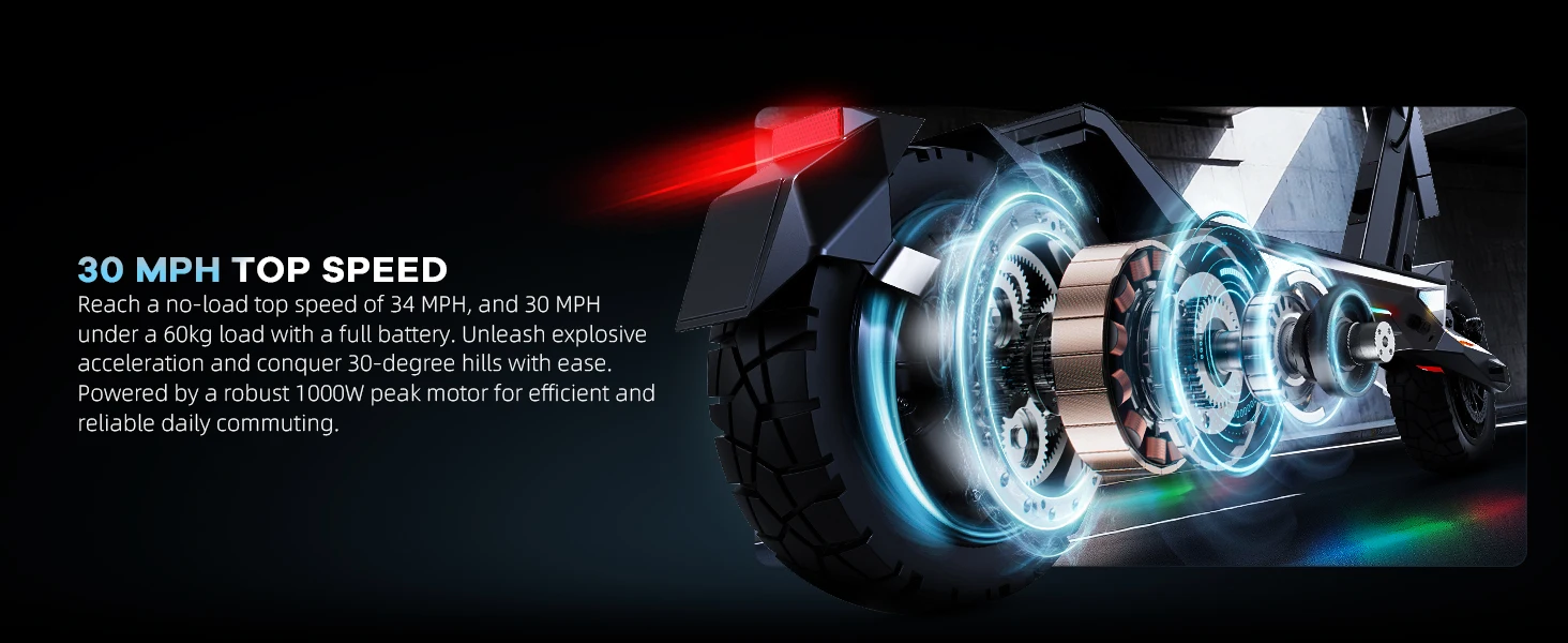 ONECNA T3PRO T3 Electric Scooter 32MPH,1500W 1000W Fast E-Scooter for Adults and Teens,10 Inch Off-Road Tires, Portable and Foldable Long Range Escooter Commuter RGB