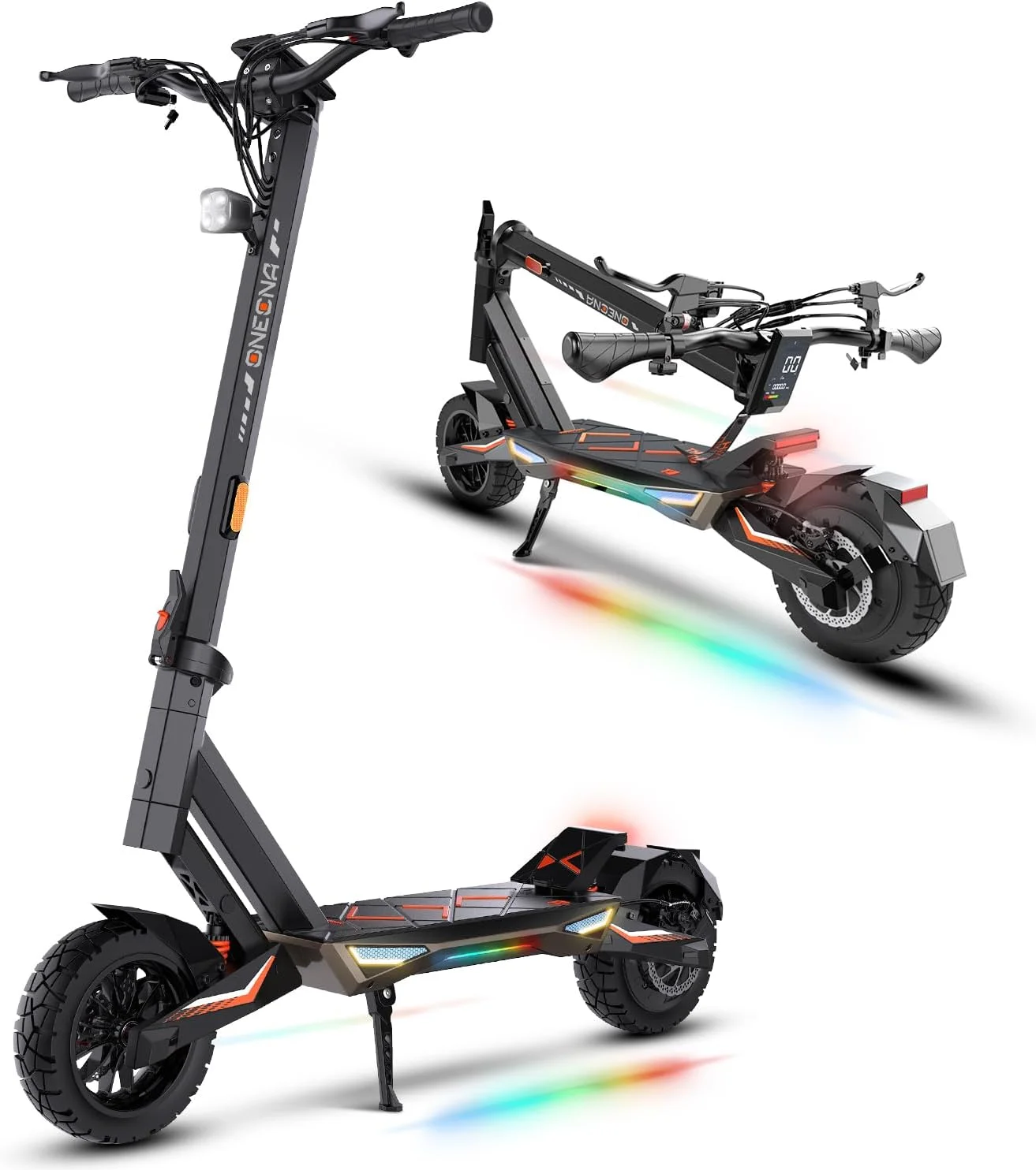 ONECNA T3PRO T3 Electric Scooter 32MPH,1500W 1000W Fast E-Scooter for Adults and Teens,10 Inch Off-Road Tires, Portable and Foldable Long Range Escooter Commuter RGB