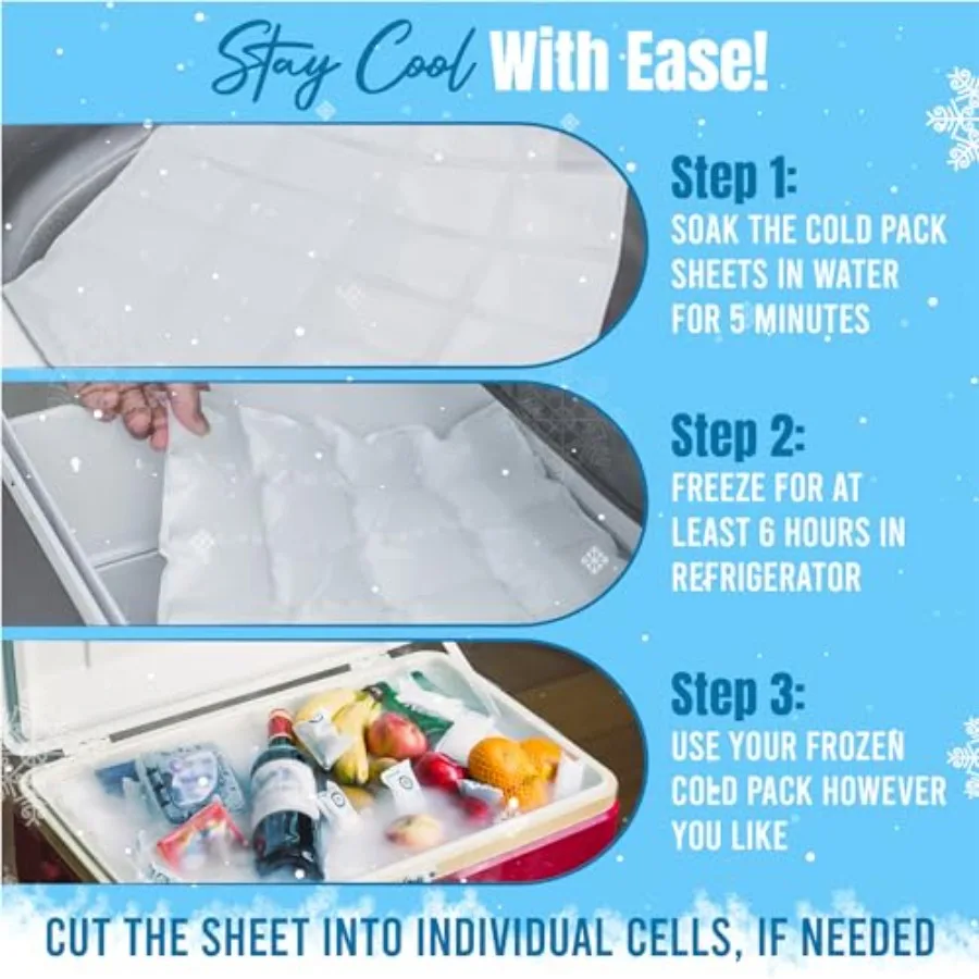 Shipping Cold Packs Dry Ice for Shipping Frozen Food, Flexible Cold Ice Pack Sheets for Coolers, Long Lasting Freezer Ice Packs