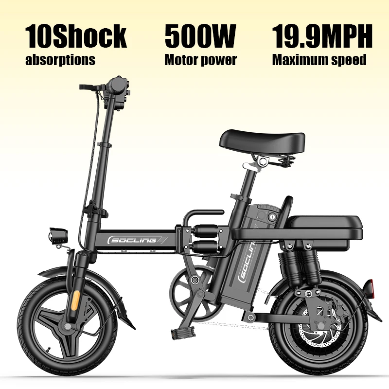 14' Lightweight E-Bike, Max Load Capacity Of 330LBS, Dual Disc Brakes, 500W Motor, Up To 19.9MPH Speed, 6-hour Fast Charging, Foldable Biicycle with Anti-theft Battery, Two Models Optional, Mini-Ebike For Commuting