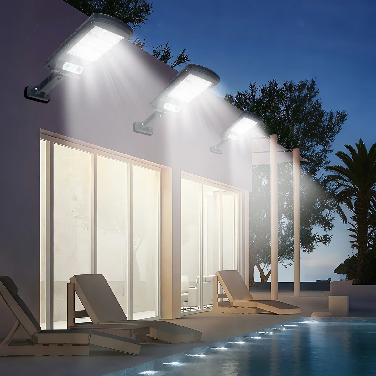 2Pcs New Solar Street Lights, Wall Lights, Post Lights, with White Light/Three-Level Adjustable Remote Control, Outdoor Street Lights with Smart Motion Sensor, Three Modes of White Light, Suitable for Outdoor Use, Garden Lighting, Landscape Door Sensor Lights