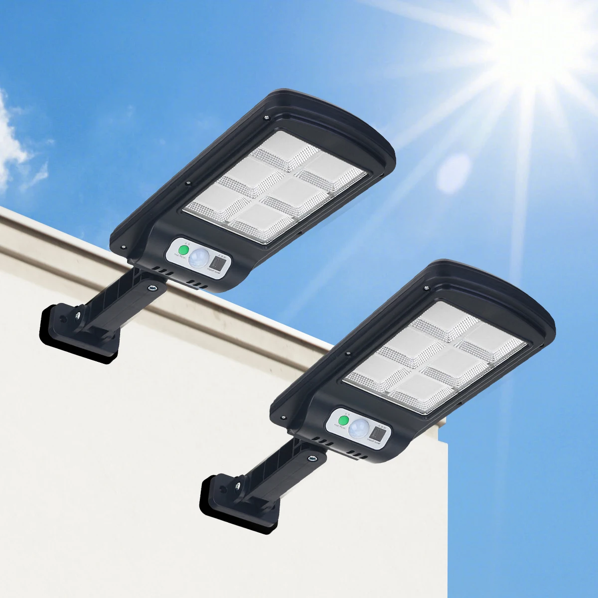 2Pcs New Solar Street Lights, Wall Lights, Post Lights, with White Light/Three-Level Adjustable Remote Control, Outdoor Street Lights with Smart Motion Sensor, Three Modes of White Light, Suitable for Outdoor Use, Garden Lighting, Landscape Door Sensor Lights