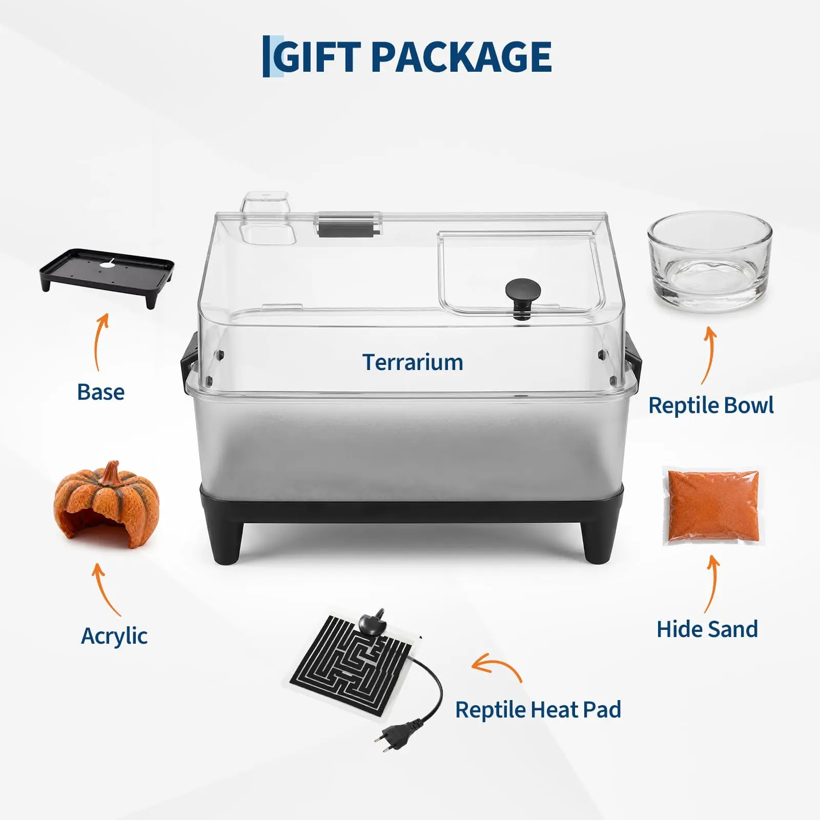 Small Reptile Terrarium Kit With Lid, Acrylic Tank, Heating Pad, Hygrometer, Hide & Bowl For Gecko Lizard Tarantula Frog Crab