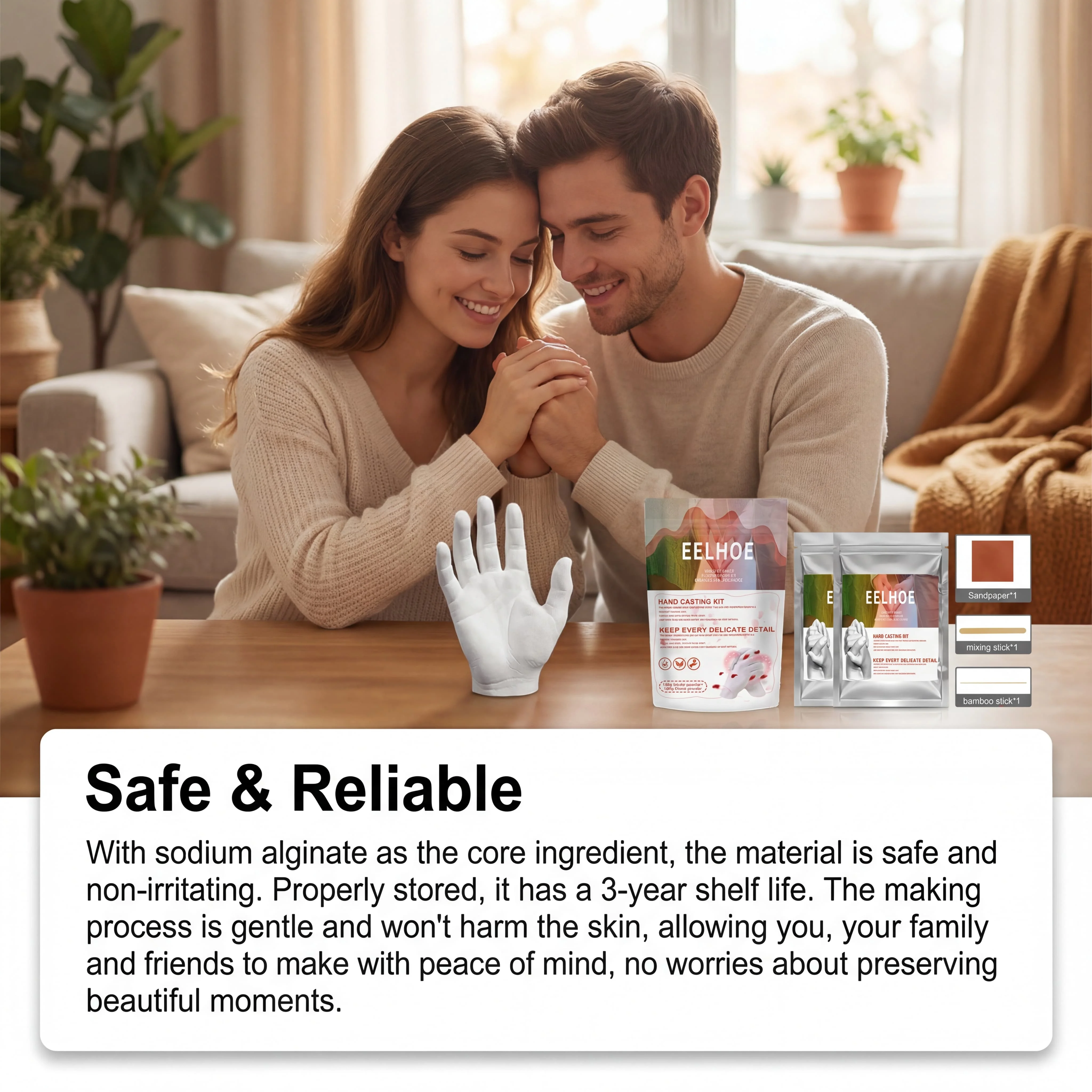 DIY Hand Mold Casting Kit For Couples 3D Hand Holding Sculpture Alginate Impression Powder Footprint Handprint Keepsake Anniversary Valentine's Day Gift Family Craft Activity