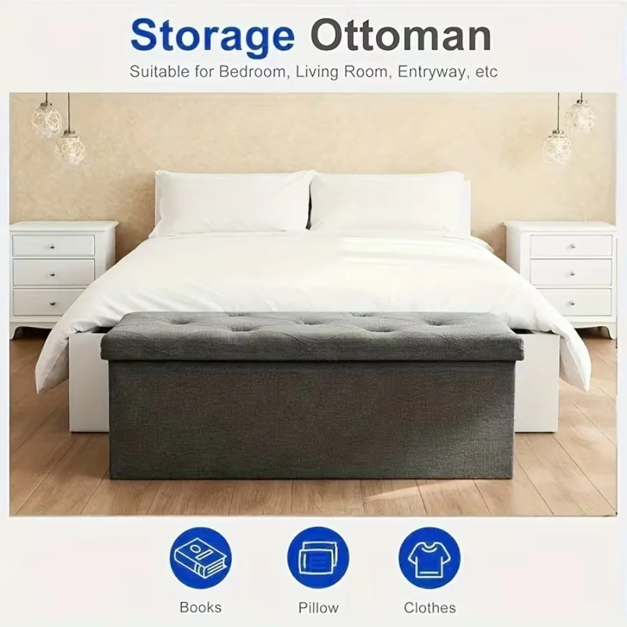 43" Foldable Storage Ottoman Bench with Bins Padded Footrest Stool for End of Bed Living Room and Entryway Holds up to 800 lbs
