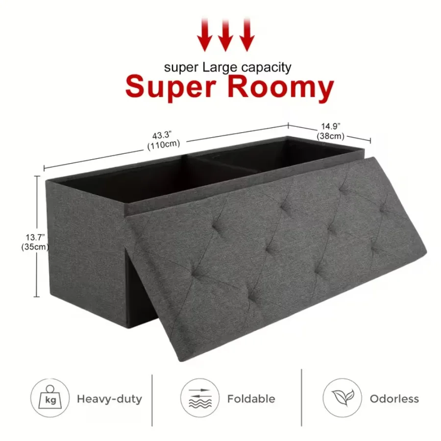 43" Foldable Storage Ottoman Bench with Bins Padded Footrest Stool for End of Bed Living Room and Entryway Holds up to 800 lbs