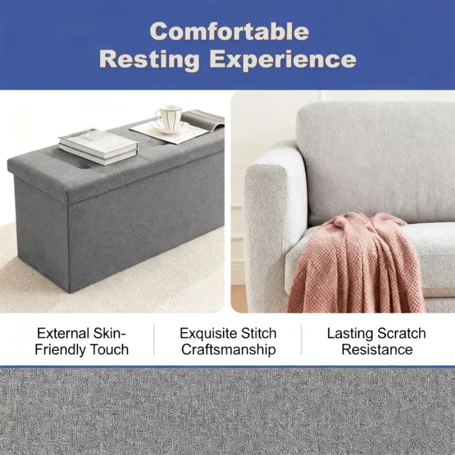 43" Foldable Storage Ottoman Bench with Bins Padded Footrest Stool for End of Bed Living Room and Entryway Holds up to 800 lbs