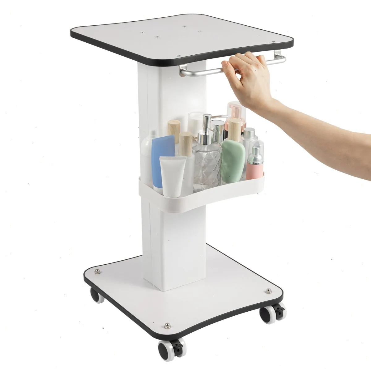  Beauty Trolley Cart with Wheels , 3-Tier Large Capacity Utility Storage , Iron Frame, Wood Tabletop, ABS Trays , Storage Shelf for Salon Spa Nail Equipment, Durable Mobile Rolling Cart