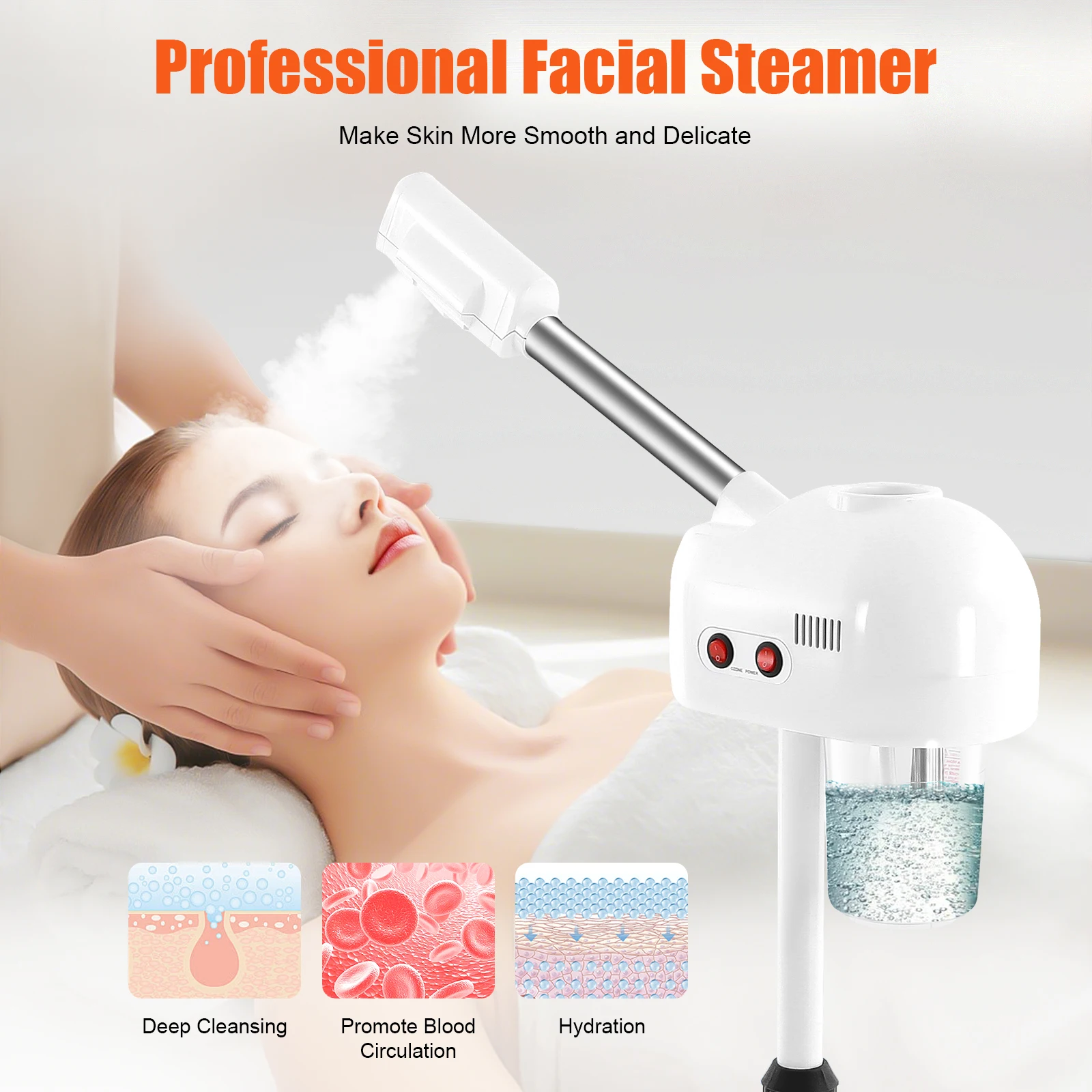 800W Professional Facial Steamer with Ozone & 360° Rotation, 0.2Gal Large Tank,Adjustable Height Facial Sauna for Deep Cleansing