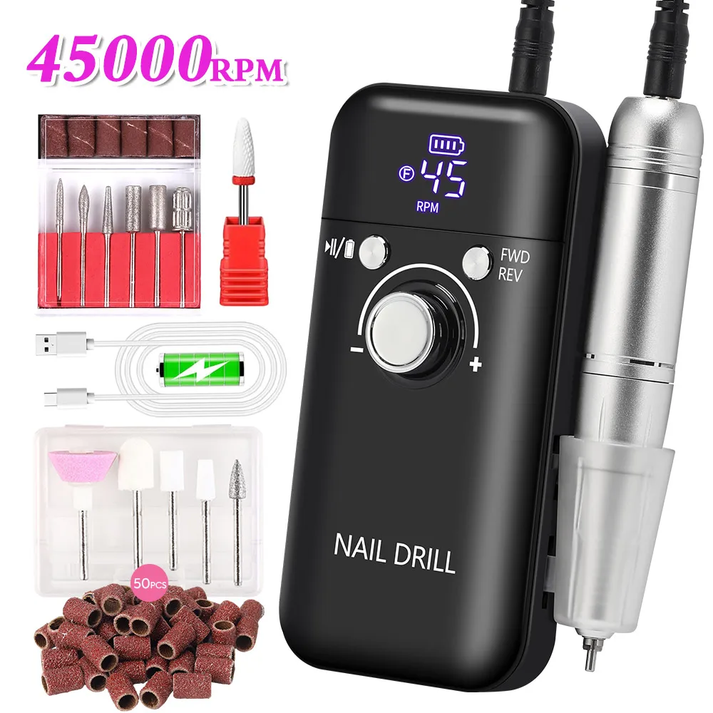 45000RPM Nail Drill Machine Portable Nail Polisher Low Voice Electric Professional Nail Lathe with HD LCD Display